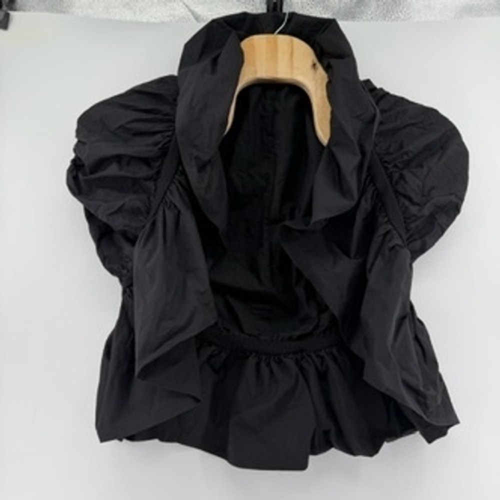 Ryu Womens Black Ruffle High Neck Puff Sleeve Peplum Top RJ4071 Size L